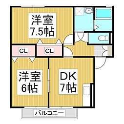 アムール宮沖B 2DKの間取図画像