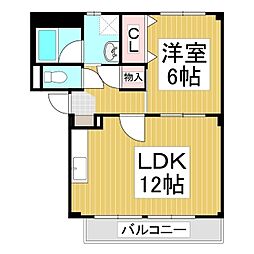 エバーグリーン・ハイムB 1LDKの間取図画像