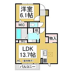 パルテール三本柳 1LDKの間取図画像