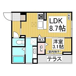 J-Room妃 VII番館 屋代駅前 1LDKの間取図画像
