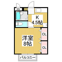 サザンクロス谷地 1Kの間取図画像