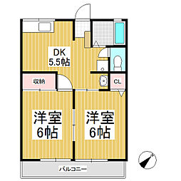 桑の実ハイツ 2DKの間取図画像