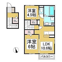 グリーンハイツ 2LDKの間取図画像
