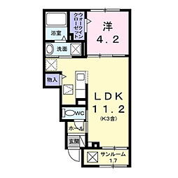 JR小海線 北中込駅 徒歩27分の賃貸アパート 1階1LDKの間取り