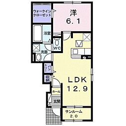 メゾンソレイユN 1LDKの間取図画像
