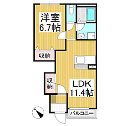 グレイスヴィラM・2 1LDKの間取図画像