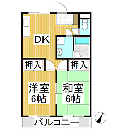 キャスルヨシカワA棟 2DKの間取図画像