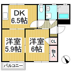 フォーレス長土呂B 2DKの間取図画像