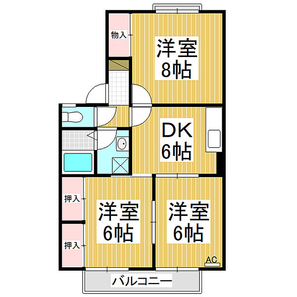 ハイツ・サンブライト ｜長野県長野市大字石渡(賃貸アパート3DK・2階・57.63㎡)の写真 その2