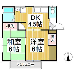 コーポ田中A 2DKの間取図画像