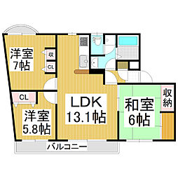 カサフィーナA1 3LDKの間取図画像