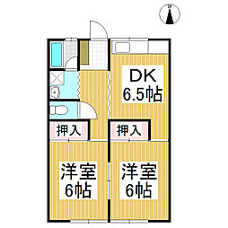 湯田ハイツ 2DKの間取図画像
