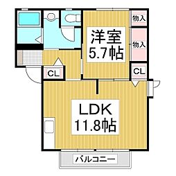 フレグランス一由A 1LDKの間取図画像