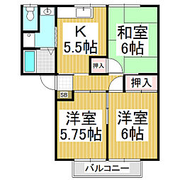 ハイツ・サンリバー 3Kの間取図画像