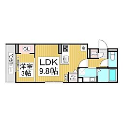 セルメイユール 1LDKの間取図画像