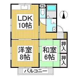 コーポアイリスB 2LDKの間取図画像