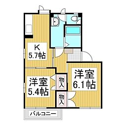 パルレ平林C 2Kの間取図画像