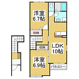 マーガレットコートA棟 2LDKの間取図画像