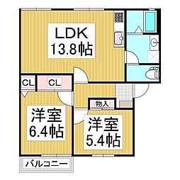ハイム押鐘C 2LDKの間取図画像