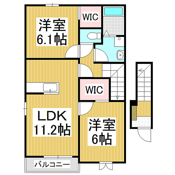 長野県松本市沢村1丁目(賃貸アパート2LDK・2階・57.63㎡)の写真 その2