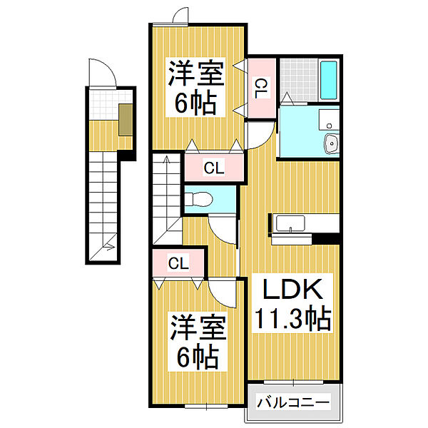 長野県松本市波田(賃貸アパート2LDK・2階・58.48㎡)の写真 その2