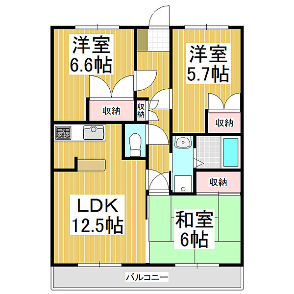 エスト白板 ｜長野県松本市白板1丁目(賃貸マンション3LDK・1階・69.60㎡)の写真 その2