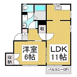 フレグランス並柳D 1LDKの間取図画像