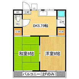 コーポ浅間 2DKの間取図画像