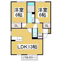 シュミネ・トワC 2LDKの間取図画像