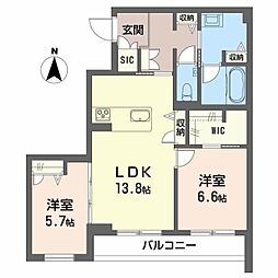シャーメゾン蟻ケ崎 2LDKの間取図画像