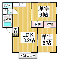 メナージやまもとA 2LDKの間取図画像