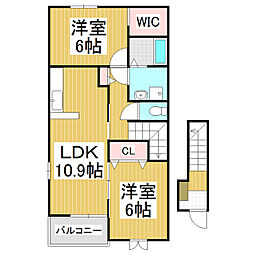 フレスクーラ蟻ヶ崎3 2LDKの間取図画像