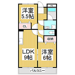 グランドパーク早川 2LDKの間取図画像