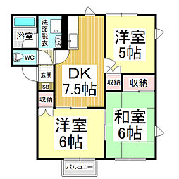 カンパーニュ寿C 3DKの間取図画像