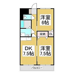 マンションぶなの樹 2DKの間取図画像