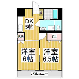 松原マンション 2DKの間取図画像