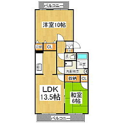 ドミール女鳥羽 2LDKの間取図画像