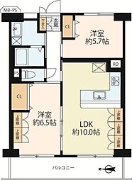 ルネ大津3号棟 2LDKの間取図画像