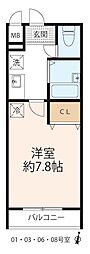 プランドール 1Kの間取図画像