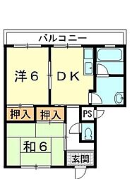 ハイツ中川 2DKの間取図画像