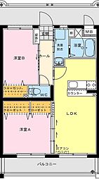 オーシャンハイツ五番館 2LDKの間取図画像