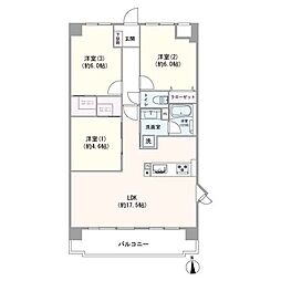 朝日クレス・パリオ溝の口 3LDKの間取図画像