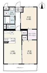 エルデ小城 3階2LDKの間取り