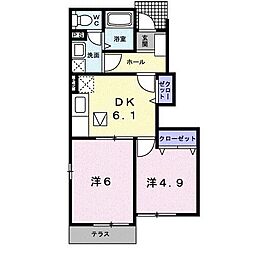 ノーブル 1階2DKの間取り