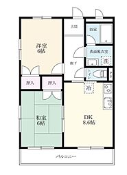 ヴュー東新町 2DKの間取図画像
