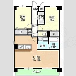 ヒルザコートII 2LDKの間取図画像