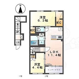 仮)中川区新家1丁目新築アパート 2LDKの間取図画像