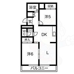パラシオン城下 2LDKの間取図画像