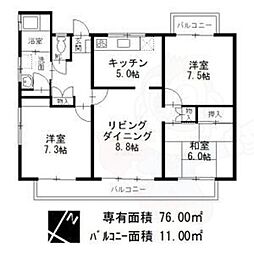 中部東山荘北棟 3LDKの間取図画像