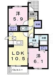 スカイビレッジB 2LDKの間取図画像